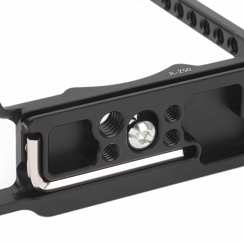 Aluminum camera cage for Z50 with multiple mounting interfaces, lightweight
