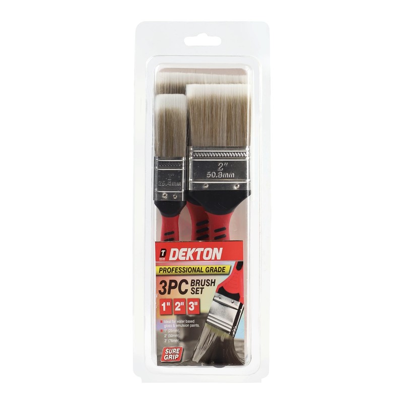 Dekton 3pc Professional Grade Paintbrush Set - Ideal for Water-Based