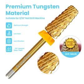MagiBling Super Cut Tapered Barrel Nail Drill Bits, 3/32'' Professional Tungsten Carbide Bits, Remove Hard Gel Fast, Right Hand, Suitable for Long Acrylic Nails Gel Polishing, Double Coarse.