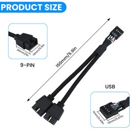 SDTC Tech 2 Pack Motherboard 9 Pin USB 2.0 to Dual 9 Pin Extension Splitter, Motherboard USB Splitter 9 Pin Header Cable, USB 2.0 Header Splitter for PC Computer Internal Motherboard USB Hub, Black