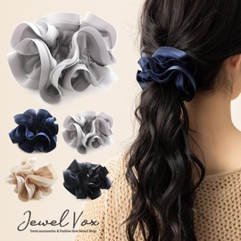 JewelVOX Scrunchie, Hair Accessory, Grosgrain Frame, Striped Fabric, Adult, Stylish, Cute, Simple, Stylish, Gray