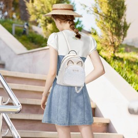 FOLOVEYA Backpack Women Fashion Rucksack Waterproof Anti-theft Multiple Pockets Daily Convertible Shoulder Bag Ladies Cute Handbag Cartoon for Travel Work Weekend School Shopping PU Leather White