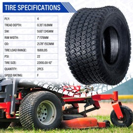 MOTOOS 22x10.00-10 Lawn Mower Tractor Turf Tires 4 Ply 22x10x10 Lawn & Garden Golf Cart Tires Tubeless Set of 2