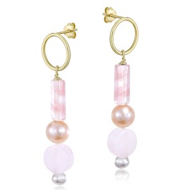 AeraVida Stunning Bohemian Rose Glass & Kunzite on Gold Over .925 Sterling Silver Drop Earrings