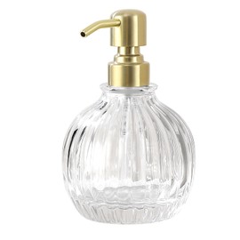 Ximlike Round Bathroom Soap Dispenser Gold Pump, Glass Bottle with Stainless Steel Pump Liquid Soap Dispenser Sphere Counterto Hand Soap Dispenser Kitchen