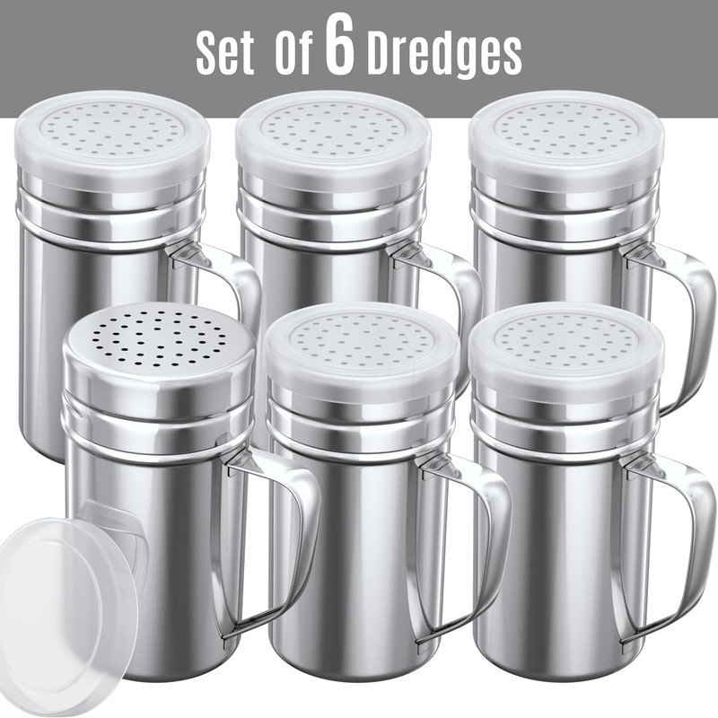 CUSINIUM 14oz Large Stainless Steel Salt Pepper Dredge Shakers -