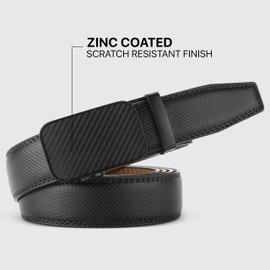 Marino Men’s Genuine Leather Ratchet Dress Belt With Automatic Buckle, Enclosed in an Elegant Gift Box - Diagonal Weave - Deep Charcoal - Adjustable from 28" to 44" Waist