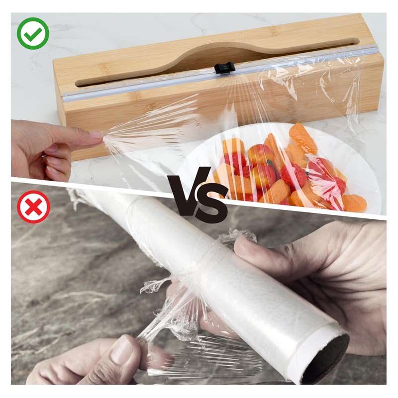 Plastic Wrap Dispenser with Cutter,Cling Wrap with Slide Cutter for