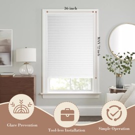 Vomiliku Cordless Temporary Pleated Fabric Window Shades, Light Filtering and Blackout Options Blinds for Indoor Windows, Easy Installation Without Tools Window Blinds, White
