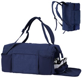 Kookoomia Gym Bag for Men with 2 Upgraded Bottle Holders Convertible Duffle Bag and Gym Backpack Waterproof Sports Bags with Shoes Compartment and Wet Pocket - Dark Blue