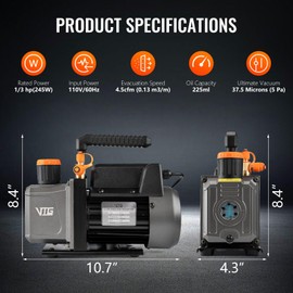 VTG VOGTEN 4.5 CFM AC Vacuum Pump and Gauge Set,for Mini Split/HVAC/Auto Systems,Manifold Gauge Kit Fits R134a R22 R410a R404a,with Leak Detector,Upgraded Trifold Storage Case,3 Hoses,R134a Can Tap