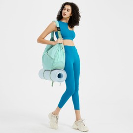 Ceneda Sports Bag for Women Sports Travel Bag with Hidden Yoga Mat Holder and Shoe Compartment Workout Dance Tote Bag with Wet Compartment Overnight Weekend Bag for Travel Yoga (Mint Green)