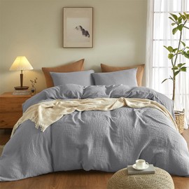 Boqingzhu Double Bed Linen 135 x 200 cm Grey Anthracite Cotton Muslin Soft Cuddly Summer Cotton Bed Linen Set Linen Dark Grey Duvet Cover 135 x 200 cm and Pillowcase 80 x 80 cm with Zip