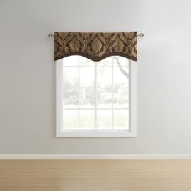 Renaissance Home Fashion Darby Layered Scalloped Valance with Cording, Café, 50 by 17-Inch