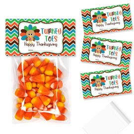 Funny Turkey Toes Thanksgiving Themed Bag Toppers for Party Favor Treat Bags, Set of 20 Bag Toppers With 20 Food Safe Self-Adhesive Bags Also Included! Bulk Container for Adults by AmandaCreation