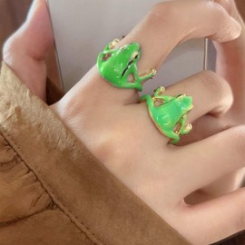Xmsrn Vintage Frog Knuckle Ring Green Frog Finger Ring Punk Frog Ring Cute Frog Hand Ring for Women