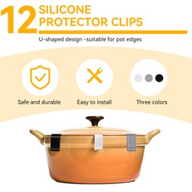 Sumilala 12pcs Dutch Oven Lid Protector Clips, Silicone Cookware Protector Clips Pot Lid Flexible Bumpers for Stacking Pan and Display of Dutch Oven Pots, Silicone Pan Orotectors, 3 Colors