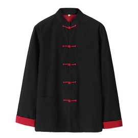 ZooBoo Mens Martial Arts Kung Fu Jacket Tang Suit (L, Black+Red)