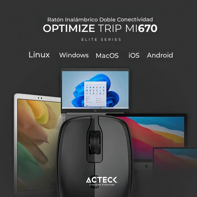 Mouse Inalámbrico Acteck MI670 Óptico 1600dpi USB 4 Botones Negro