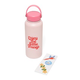 ban.do Large Water Bottle with Waterproof Sticker Pack, Stainless Steel Double Wall Tumbler, 33 Oz Insulated Metal Water Bottle (Enjoy the Little things)