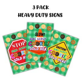 Stop Scout Cookies Sold Here | 3 Pack, 12x18” Mixed Colors Outdoor Yard Sign Hold Up at Booth Traffic To Buy Girl Cookies Troop Leader and Number Reorder Sales Goal
