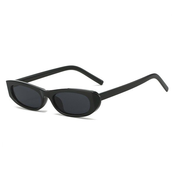 LJCZKA Retro Small Oval Sunglasses for Men Women 90s Vintage Extra Slim Oval Thin Cat Eye Fashion Sunglasses, black