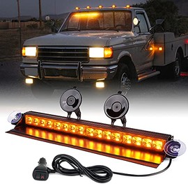 Xprite Amber LED Aluminum Strobe Light Bar, Front Windshield Dash Deck Hazard Warning Flashing Traffic Caution Lights w/ Suction Cups, for Emergency Construction Vehicles POV Trucks EMS Snowplow