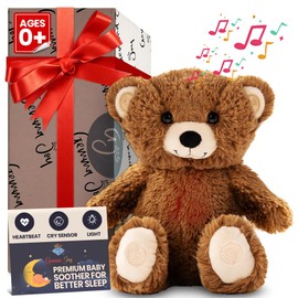 Gemma Joy Bedtime Baby Soothers for Sleep, Cry Activated Heartbeat Stuffed Animal for Baby, Newborn, Calming Light, Lullaby Music, White Noise, Shush, Mother’s Heartbeat - (Brown Bear, Rechargeable)