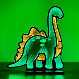 Elumina Decor - Dinosaur Infinity Mirror Night Light - LED Dinosaur Nightlight for Kids - USB-Powered with Dimmer Switch - 3D LED Infinity Light - Bedroom Decor for Boys, Girls & Teens - 12" x 13"