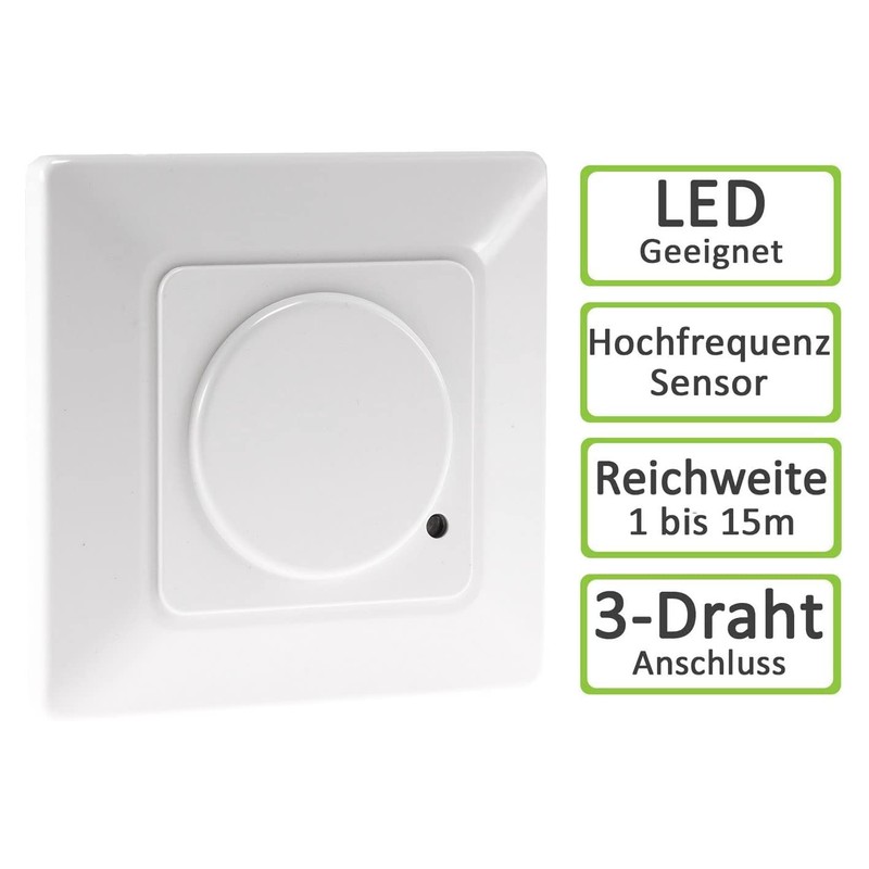 RF Motion Sensor 180° Flush-Mounted LED 5,8hz, Max. 1200W White