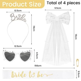 LunarCharm 4 pieces JGA accessories for women, veil white, Bride to Be sash, heart sunglasses, deco women for bachelorette party bridal shower and wedding photography