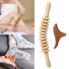 Wooden Massage Roller Stick with Triangle Massager, 12 Rollers Curved