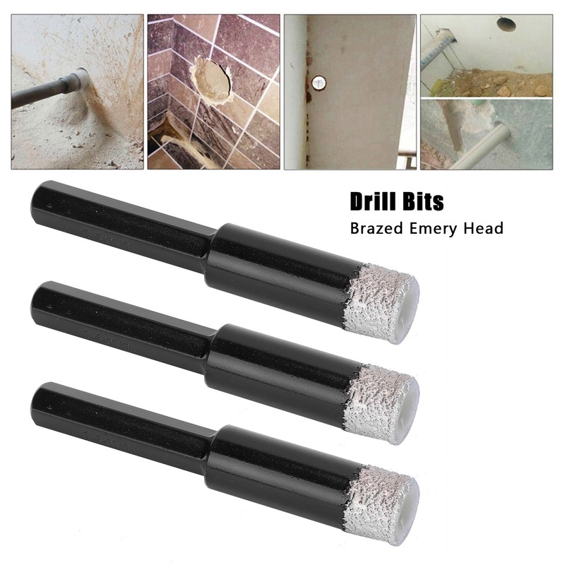 3Pcs Vaccum Brazed Diamonds Dry Tile Drill Bits Marble Granite