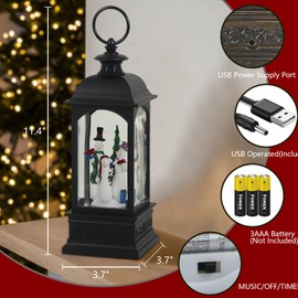 Eldnacele Snowman Music Snow Globe Lantern with 6 Hour Timer, Battery Operated & USB Powered Singing Lighted Lamp Swirling Water Glittering Christmas Decoration Holiday Decor Lantern