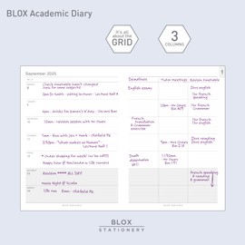 BLOX Academic Diary 2025-26 (Tomato) - A5 Academic diary - Jul 2025 to Jul 2026 - Week-To-View with 3 column GRID layout - organise your busy life - 2025/26 diary