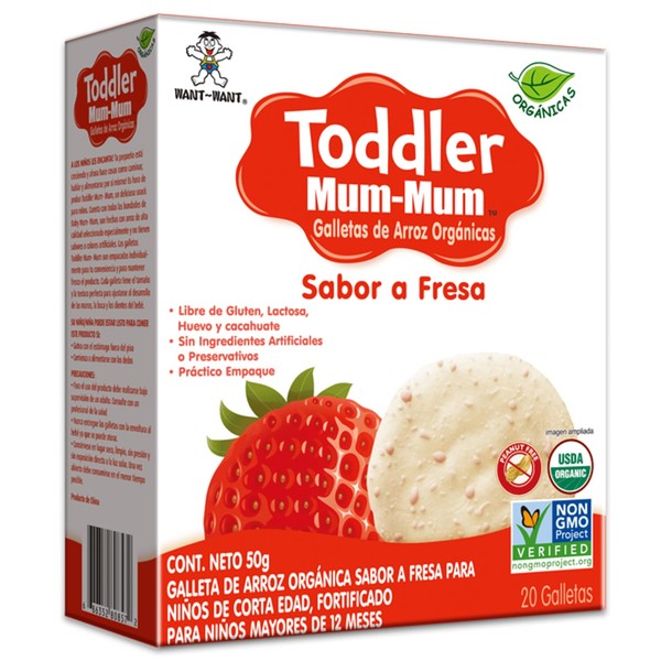 Galletas De Arroz Para Niños Orgánica Toddler Mum Mum, Sin Gluten, Alimentación Complementaria (Fresa)