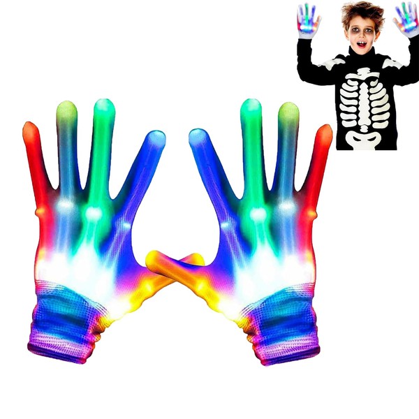 Probuk LED Flashing Gloves, Light Up Gloves Adult, LED Finger Gloves with 6 Flashing Modes, Colorful Glowing Gloves for Girls Boys Party Favors, Halloween Christmas Costume Cosplay Festival Accessory
