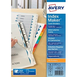 Avery 01814061 A4 IndexMaker Unpunched Dividers with Printable Tabs, 5 Part Dividers - White