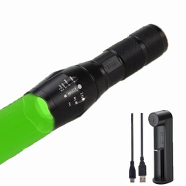 LUXJUMPER Green LED Flashlight One Mode Long Range Light LED Flashlights Super Bright Tactical Flashlight with Zoomable Waterproof Handheld Light for Hunting Coyote Varmint Predator Rifle