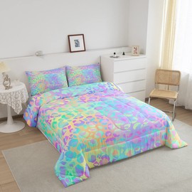 Feelyou Women Leopard Printed Comforter Set, Cheetah Printed Bedding Set for Kids Girls Boys Twin Size, Modern Colorful Rainbow Bedroom Room Decor Lightweight Soft Bedding Quilt with 1 Pillowcase