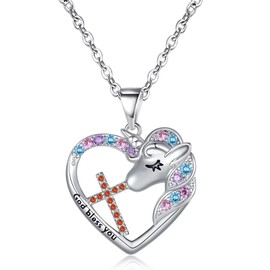 BAOWING Cross Necklace for Kids Girls Cross Birthstone Heart Unicorn Pendant Jewelry Easter Gifts First Communion Baptism Gifts for Godchild Teens Little Girls Daughtet Granddaughter January