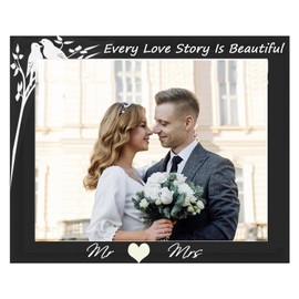 TIMBERDECOR Mr and Mrs Wedding Picture Frame 8x6- - Bridal Shower & Engagement Gifts for Couples & Newlyweds - every love story is beautiful Wooden Photo Frame,Black