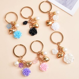 MMIUAEG Elegant Rose Flower Charm Keychain Cute Flower Plant Keychain Keyring for Women Backpack Purse Car Key Accessory Decor-Blue
