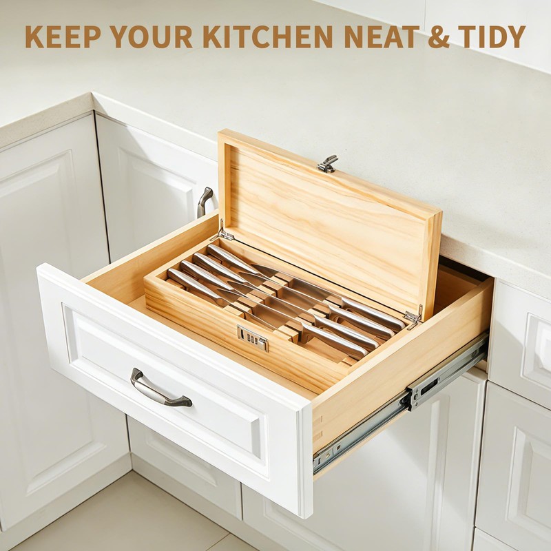 Amcortn Upgraded Knife Box, Knife Lock Box Kitchen Knife Storage