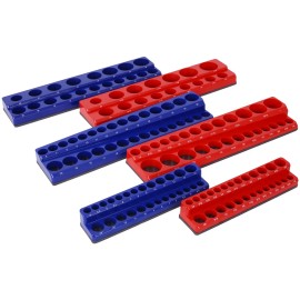 Socket Organizer Set Red Blue Metric SAE 1/4 3/8 1/2 Drive Trays Includes 141 Pieces Standard DeepColor: as Pic Color