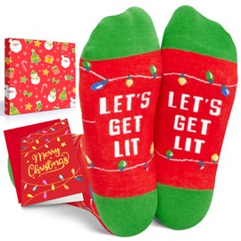 HAPPYPOP Christmas Gifts Stocking Socks for Kids - Light Up Secret Santa Socks, Xmas Stocking Stuffers for Girls Boys 10-12 Years Old with Greeting Card