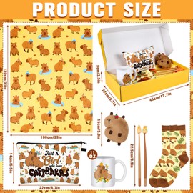 Simgoing 11 Pcs Capybara Christmas Gift Set Blanket Stickers Plush Keychain Makeup Bag Cartoon Pens Ceramic Mug Socks Gift Box Xmas Gifts for Capybara Lovers School Rewards Birthday Party