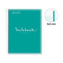 Miquelrius - Notebook A4 notebook, 1 coloured strip, 80 sheets with grid 5 x 5 mm, paper 90 g/m² micro-perforated with 4 holes for 4 rings, cover made of polypropylene, colour turquoise