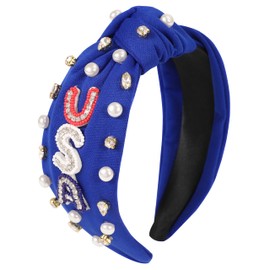 Gmmidea 4th of July USA Beaded Headbands for Women Girls Red White Blue American Flag Headband Knotted Crystal Pearl Patriotic Hairband American Fourth of July Accessories Gifts