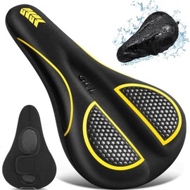 Bike Seat Cushion - Gel Padded Bike Seat Cover for Men & Women Comfort, Indoor & Outdoor Bicycle Seat(11.5"x7.5") for Bikes, Bicycle Seat Cushion for Outdoor & Indoor with Waterproof Cushion Cover